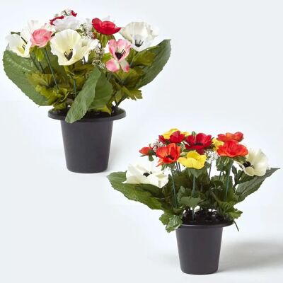 Homescapes Artificial Anemone Flowers Set in Grave Vases - 30cm Homescapes Artificial Anemone Flowers Set in Grave Vases - 30cm