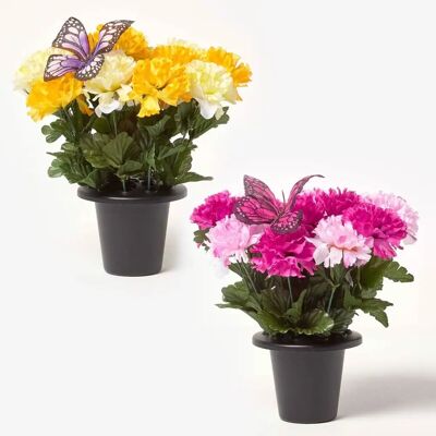 Homescapes Set of 2 Yellow & Pink Carnation Artificial Flowers - Artificial Flowers Homescapes Set of 2 Yellow & Pink Carnation Artificial Flowers - Artificial Flowers
