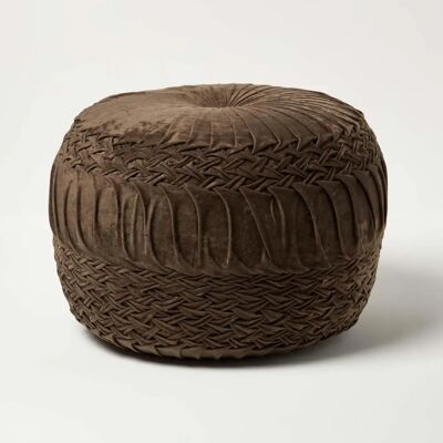 Homescapes Sofia Brauner Falten- und Flecht-Velvet-Polsterhocker - Fußhocker Homescapes Sofia Brauner Falten- und Flecht-Velvet-Polsterhocker - Fußhocker