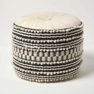 Homescapes Priya Boho Makramee Schwarz & Weiß Hocker - Pouffe Homescapes Priya Boho Makramee Schwarz & Weiß Hocker - Pouffe