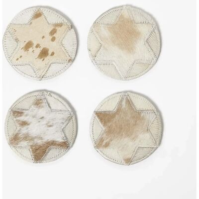 Homescapes Brown Star Round Leather Coasters Set of 4 - Coasters Homescapes Brown Star Round Leather Coasters Set of 4 - Coasters