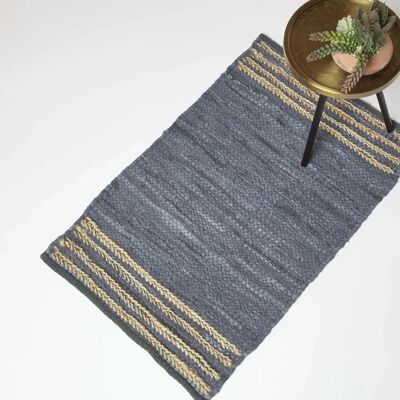 Homescapes Grey Recycled Leather Handwoven Stripe Rug - Rug Homescapes Grey Recycled Leather Handwoven Stripe Rug - Rug