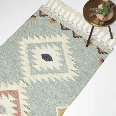 Homescapes Kilim en Laine Bleu Tenali - 90x150cm - Publicité Homescapes Kilim en Laine Bleu Tenali - 90x150cm - Publicité