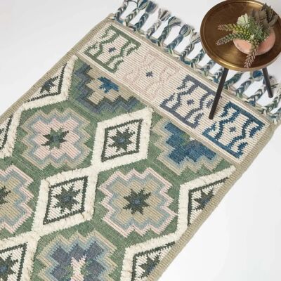 Homescapes Grün & Blau Woll Kilim Teppich - Teppich Homescapes Grün & Blau Woll Kilim Teppich - Teppich