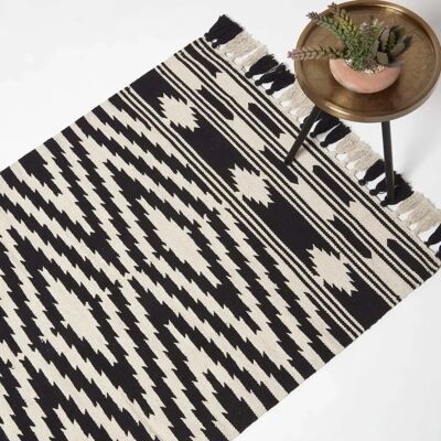 Homescapes Black & White 120 x 170 cm Dinan Handwoven Cotton Kilim Rug - Rug Homescapes Black & White 120 x 170 cm Dinan Handwoven Cotton Kilim Rug - Rug