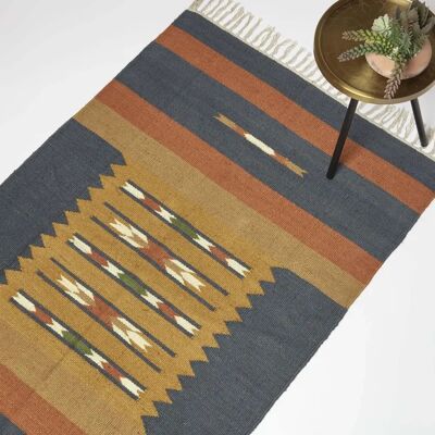 Homescapes Orange & Blue 160 x 230 cm Lundi Handwoven Jute Kilim Rug - Rug Homescapes Orange & Blue 160 x 230 cm Lundi Handwoven Jute Kilim Rug - Rug