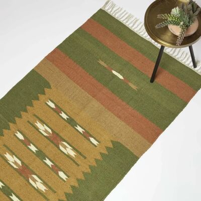 Homescapes Orange & Green 66 x 200 cm Handwoven Jute Kilim Rug Homescapes Orange & Green 66 x 200 cm Handwoven Jute Kilim Rug