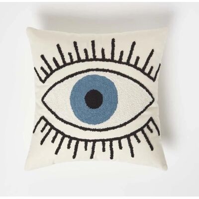 Coussin en coton blanc à motif œil tufté - Coussin - Publicité Coussin en coton blanc à motif œil tufté - Coussin - Publicité