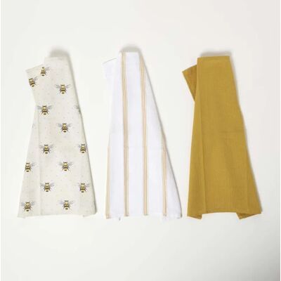 Homescapes Honey Bee Cotton Tea Towels Set of 3 - Tea Towels Homescapes Honey Bee Cotton Tea Towels Set of 3 - Tea Towels