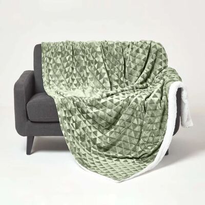 Homescapes Sage Green Geometric Triangle Velvet Throw - Throw Blanket Homescapes Sage Green Geometric Triangle Velvet Throw - Throw Blanket