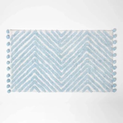 HOMESCAPES Cotton Bath Mat Zig Zag Pom Pom Edges - Bath Mat HOMESCAPES Cotton Bath Mat Zig Zag Pom Pom Edges - Bath Mat