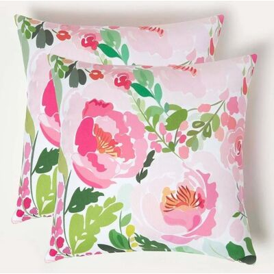 HOMESCAPES Pink Peony Outdoor Cushion Set of 2 - Outdoor Cushion HOMESCAPES Pink Peony Outdoor Cushion Set of 2 - Outdoor Cushion