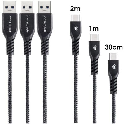 TECHGEAR - 3 Pack - Braided - 30/100/200 cm - USB-C Cable TECHGEAR - 3 Pack - Braided - 30/100/200 cm - USB-C Cable