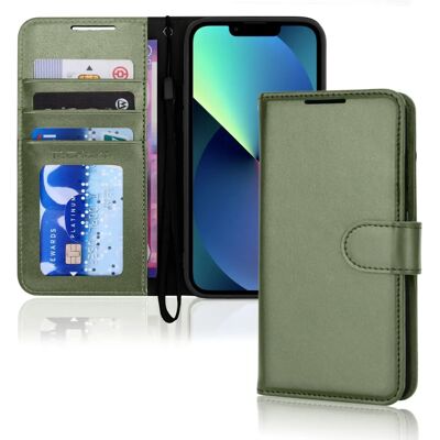 Techgear iPhone 13 Mini Leather Wallet Case - Verde - Porta-cartões - Suporte - Capa de telemóvel Techgear iPhone 13 Mini Leather Wallet Case - Verde - Porta-cartões - Suporte - Capa de telemóvel
