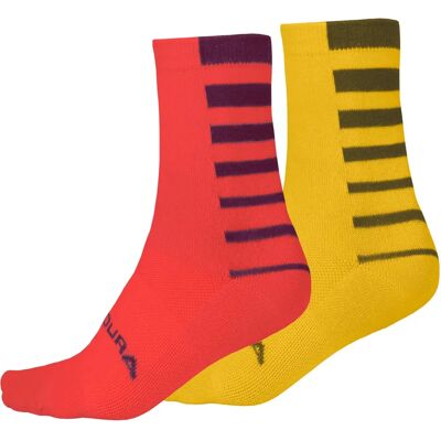 Calze Endura Stripe Coolmax Giallo Chiaro Rosso - 2 Paia Calze Endura Stripe Coolmax Giallo Chiaro Rosso - 2 Paia