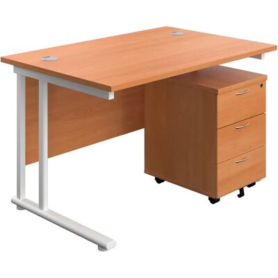 Ashvale Keswick Beech-White Office Desk - Rectangular, 1200x800, Mobile Pedestal Ashvale Keswick Beech-White Office Desk - Rectangular, 1200x800, Mobile Pedestal