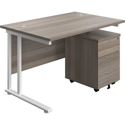 Ashvale Keswick Office Desk - 1200x800 Rectangular Grey Oak - Mobile 3 Drawer Ped Ashvale Keswick Office Desk - 1200x800 Rectangular Grey Oak - Mobile 3 Drawer Ped