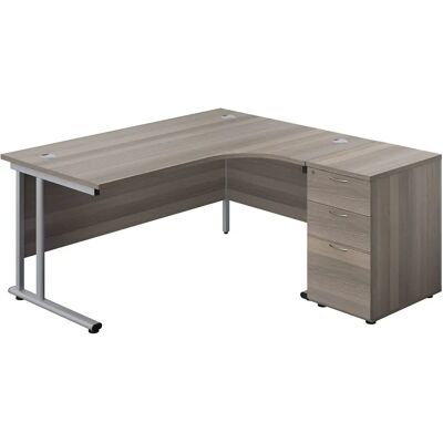 Unbranded - 1600X1200 Twin Upright Right Hand Radial Desk - Grey Oak-Silver Unbranded - 1600X1200 Twin Upright Right Hand Radial Desk - Grey Oak-Silver