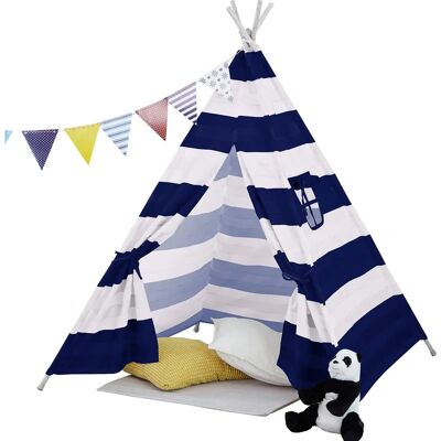 Neo Navy and White Stripe Kids Tent TeePee - Kids Tent Neo Navy and White Stripe Kids Tent TeePee - Kids Tent