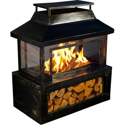 Neo Black Outdoor Fire Pit Log Burner - Mesh Surround & Storage Neo Black Outdoor Fire Pit Log Burner - Mesh Surround & Storage