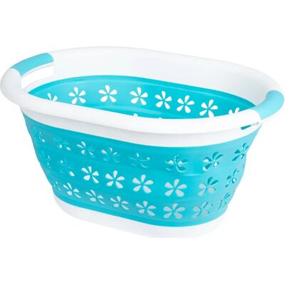 LIVIVO Compact Laundry Basket - Oval Baby Blue - Laundry Basket LIVIVO Compact Laundry Basket - Oval Baby Blue - Laundry Basket