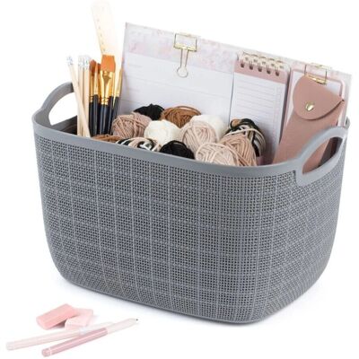 LIVIVO Grey Stackable Plastic Storage Basket - Storage Basket LIVIVO Grey Stackable Plastic Storage Basket - Storage Basket