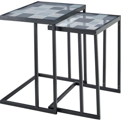 LIVIVO KAVIC End Tables - Geometric Nesting with Glass Panel LIVIVO KAVIC End Tables - Geometric Nesting with Glass Panel