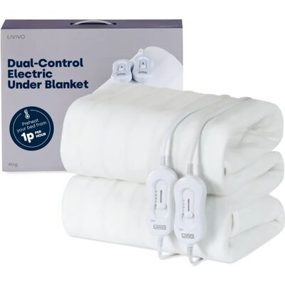 LIVIVO King Size Electric Heated Under Blanket - Dual Controls - Energy Efficient - 165x137CM - White LIVIVO King Size Electric Heated Under Blanket - Dual Controls - Energy Efficient - 165x137CM - White