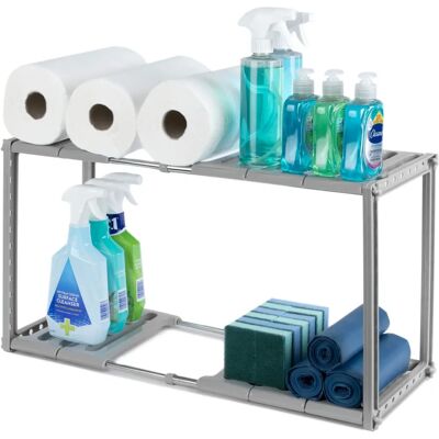 LIVIVO Under Sink Storage Caddy - Adjustable and Extendable Grey - Storage Organizer LIVIVO Under Sink Storage Caddy - Adjustable and Extendable Grey - Storage Organizer