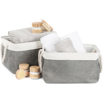 LIVIVO Large Grey Foldable Canvas Storage Bins - Set of 2 LIVIVO Large Grey Foldable Canvas Storage Bins - Set of 2