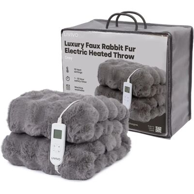 LIVIVO - Luxury Faux Rabbit Fur - Grey - Heated - Electric Heated Throw LIVIVO - Luxury Faux Rabbit Fur - Grey - Heated - Electric Heated Throw
