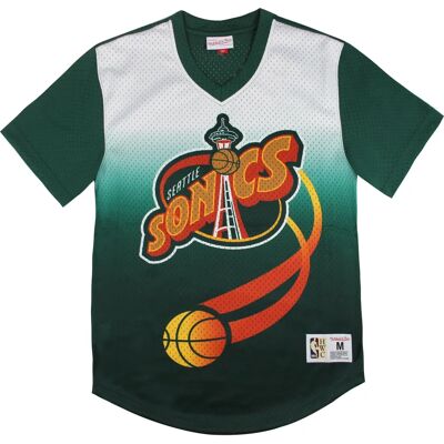 Mitchell & Ness Mesh V-hals T-shirt Seattle Supersonics - Groen - XL Mitchell & Ness Mesh V-hals T-shirt Seattle Supersonics - Groen - XL