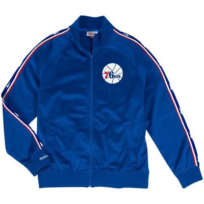 Mitchell & Ness Philadelphia 76ers Trainingsjack - Zwart en Blauw - Maat Large Mitchell & Ness Philadelphia 76ers Trainingsjack - Zwart en Blauw - Maat Large