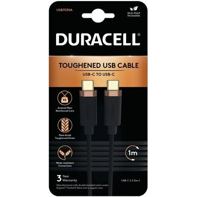 Duracell USB-C 1m Zwart - USB Kabel Duracell USB-C 1m Zwart - USB Kabel