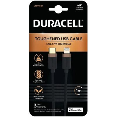 Duracell Duracell USB9012A Lightning-kabel - Zwart Duracell Duracell USB9012A Lightning-kabel - Zwart