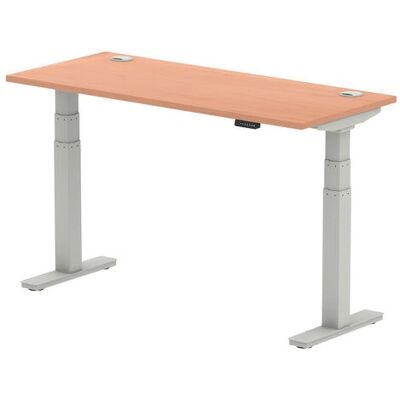 Air 1200x600mm Height Adjustable Desk Beech Top Cable Ports Silver Leg - Desk Air 1200x600mm Height Adjustable Desk Beech Top Cable Ports Silver Leg - Desk