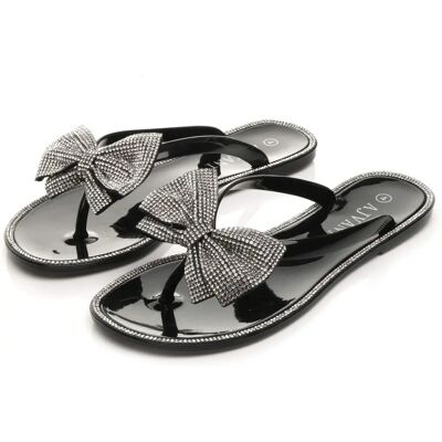 Ajvani Women's Bow Diamante Flat Flip Flops - Flip Flops Ajvani Women's Bow Diamante Flat Flip Flops - Flip Flops