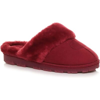 Ajvani Berry Red Faux Fur Lined Slip-On Slippers - Slippers Ajvani Berry Red Faux Fur Lined Slip-On Slippers - Slippers