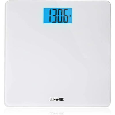 Pèse-personne numérique Duronic BS403 - Capacité 180kg - Écran LCD bleu - Design en verre blanc - Publicité Pèse-personne numérique Duronic BS403 - Capacité 180kg - Écran LCD bleu - Design en verre blanc - Publicité