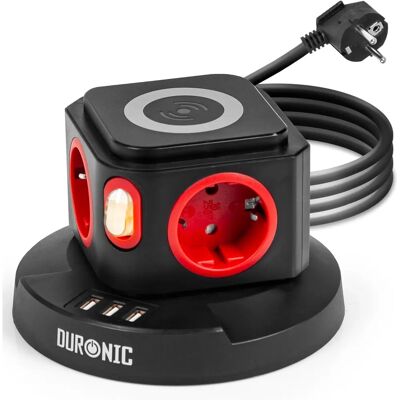 Multiprise Duronic - 4 Prises, 3 USB, Charge Sans Fil - Multiprise - Publicité Multiprise Duronic - 4 Prises, 3 USB, Charge Sans Fil - Multiprise - Publicité