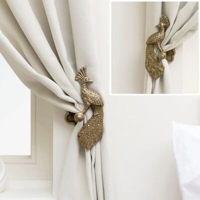 Antique Brass Peacock Curtain Tie Backs - Home Decor & Accessories Antique Brass Peacock Curtain Tie Backs - Home Decor & Accessories