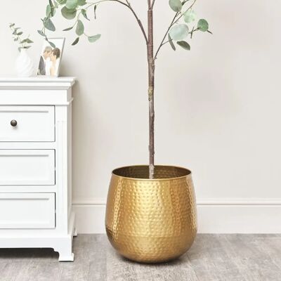 Gold Hammered Metal Planter - 40cm x 38cm - Modern Decor Gold Hammered Metal Planter - 40cm x 38cm - Modern Decor