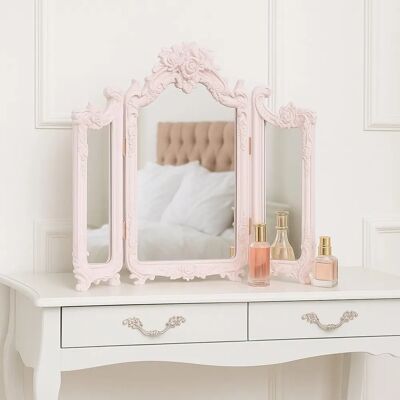 Unknown - Small Pink Ornate Rose Triple Mirror - Mirror Unknown - Small Pink Ornate Rose Triple Mirror - Mirror