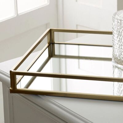Gold Mirrored Cocktail Tray - Rectangle Metal Glass Decor - 40cm Gold Mirrored Cocktail Tray - Rectangle Metal Glass Decor - 40cm