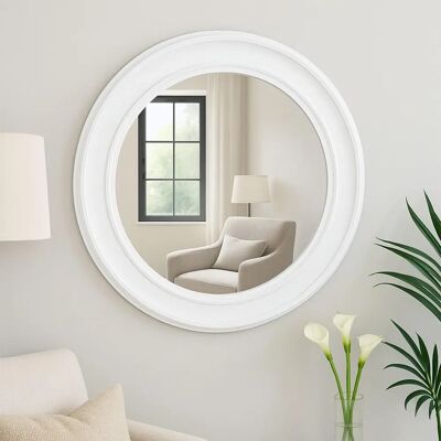 Melody Maison Large Round Vintage White Wall Mirror - Wall Mirror Melody Maison Large Round Vintage White Wall Mirror - Wall Mirror