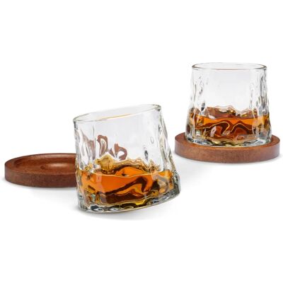 The Source Set of 2 Rotating Whisky Glasses With Coasters - Zestaw szklanek do whisky The Source Set of 2 Rotating Whisky Glasses With Coasters - Zestaw szklanek do whisky