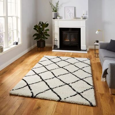 Think Rugs G257 White/Black Diamond Geometric Shaggy Rug - Rug Think Rugs G257 White/Black Diamond Geometric Shaggy Rug - Rug