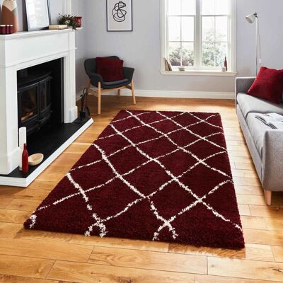 Think Rugs G257 Red/Cream Diamond Geometric Rug - Scandinavian Style Think Rugs G257 Red/Cream Diamond Geometric Rug - Scandinavian Style