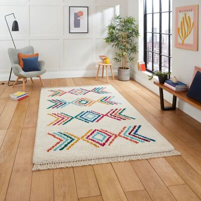 Think Rugs C444 Flerfärgad Matta - Marockanskt Geometriskt, Shaggy, Hållbar Think Rugs C444 Flerfärgad Matta - Marockanskt Geometriskt, Shaggy, Hållbar