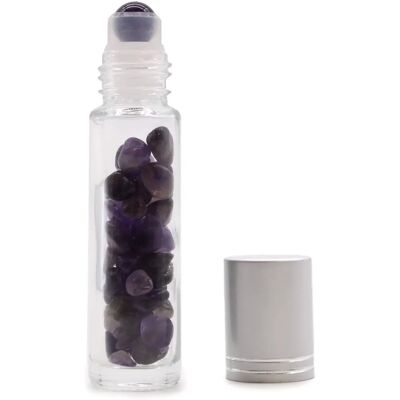AWArtisan - Gemstone Roller Bottle - Amethyst - Silver Cap - Roller Bottle AWArtisan - Gemstone Roller Bottle - Amethyst - Silver Cap - Roller Bottle